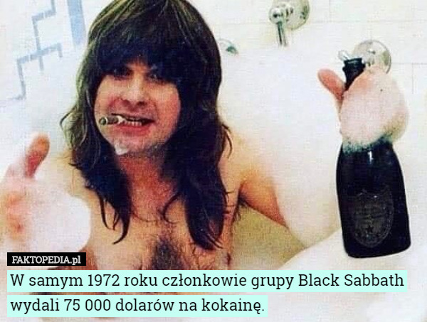 W samym 1972 roku członkowie grupy Black Sabbath wydali 75 000 dolarów na kokainę. 