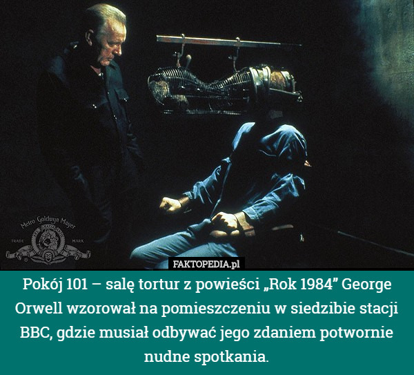 Pokój 101 – salę tortur z powieści „Rok 1984” George Orwell wzorował na pomieszczeniu w siedzibie stacji BBC, gdzie musiał odbywać jego zdaniem potwornie nudne spotkania. 