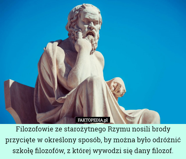 Filozofowie ze starożytnego Rzymu nosili brody przycięte w określony sposób, by można było odróżnić szkołę filozofów, z której wywodzi się dany filozof. 
