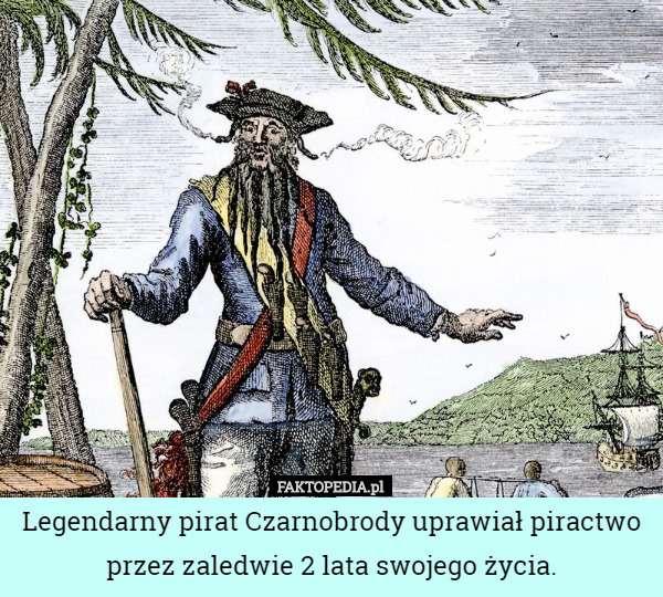 Legendarny pirat Czarnobrody uprawiał piractwo przez zaledwie 2 lata swojego życia. 