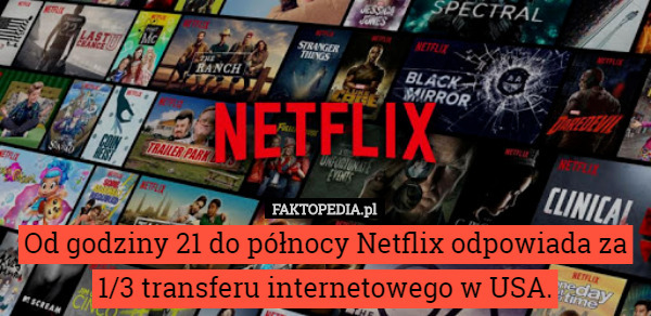Od godziny 21 do północy Netflix odpowiada za 1/3 transferu internetowego w USA. 