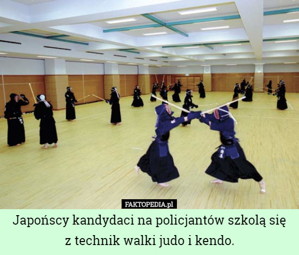 Japońscy kandydaci na policjantów szkolą się
 z technik walki judo i kendo. 