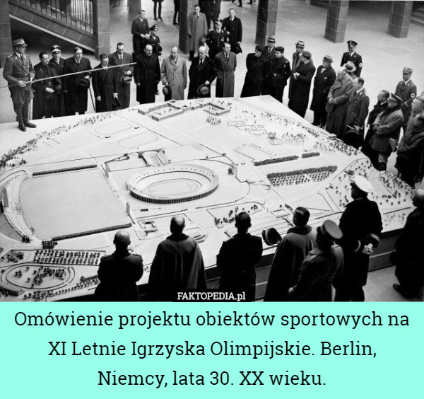 Omówienie projektu obiektów sportowych na XI Letnie Igrzyska Olimpijskie. Berlin, Niemcy, lata 30. XX wieku. 