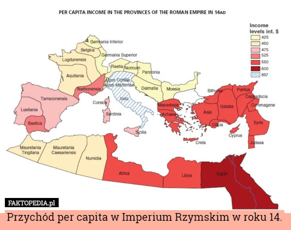 Przychód per capita w Imperium Rzymskim w roku 14. 