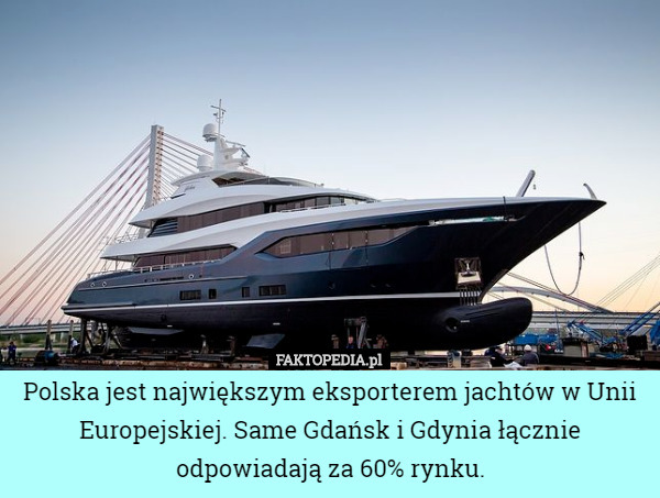 Polska jest największym eksporterem jachtów w Unii Europejskiej. Same Gdańsk i Gdynia łącznie odpowiadają za 60% rynku. 
