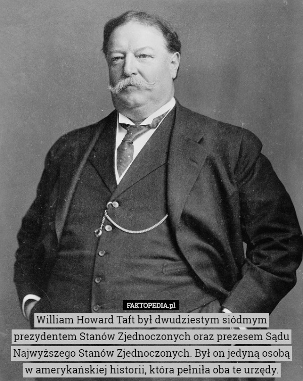 William Howard Taft był dwudziestym siódmym prezydentem Stanów Zjednoczonych oraz prezesem Sądu Najwyższego Stanów Zjednoczonych. Był on jedyną osobą
 w amerykańskiej historii, która pełniła oba te urzędy. 