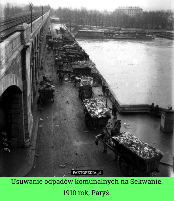 Usuwanie odpadów komunalnych na Sekwanie. 1910 rok, Paryż. 