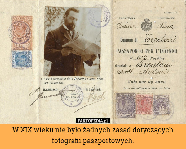 W XIX wieku nie było żadnych zasad dotyczących fotografii paszportowych. 