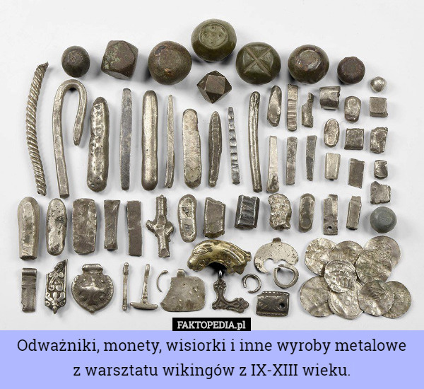Odważniki, monety, wisiorki i inne wyroby metalowe
 z warsztatu wikingów z IX-XIII wieku. 