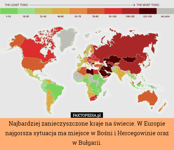 Najbardziej zanieczyszczone kraje na świecie. W Europie najgorsza sytuacja ma miejsce w Bośni i Hercegowinie oraz w Bułgarii. 