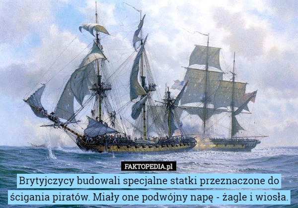 Brytyjczycy budowali specjalne statki przeznaczone do ścigania piratów. Miały one podwójny napę - żagle i wiosła. 