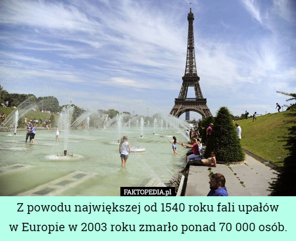 Z powodu największej od 1540 roku fali upałów
 w Europie w 2003 roku zmarło ponad 70 000 osób. 