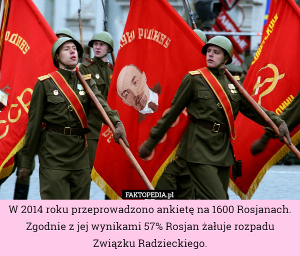 W 2014 roku przeprowadzono ankietę na 1600 Rosjanach. Zgodnie z jej wynikami 57% Rosjan żałuje rozpadu Związku Radzieckiego. 