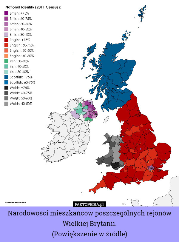 Narodowości mieszkańców poszczególnych rejonów Wielkiej Brytanii.
(Powiększenie w źródle) 