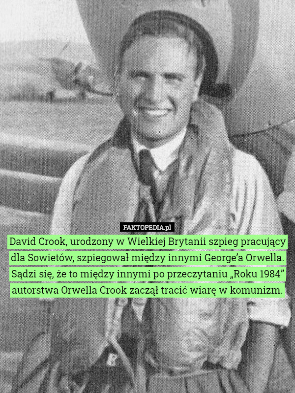 David Crook, urodzony w Wielkiej Brytanii szpieg pracujący dla Sowietów, szpiegował między innymi George’a Orwella. Sądzi się, że to między innymi po przeczytaniu „Roku 1984” autorstwa Orwella Crook zaczął tracić wiarę w komunizm. 
