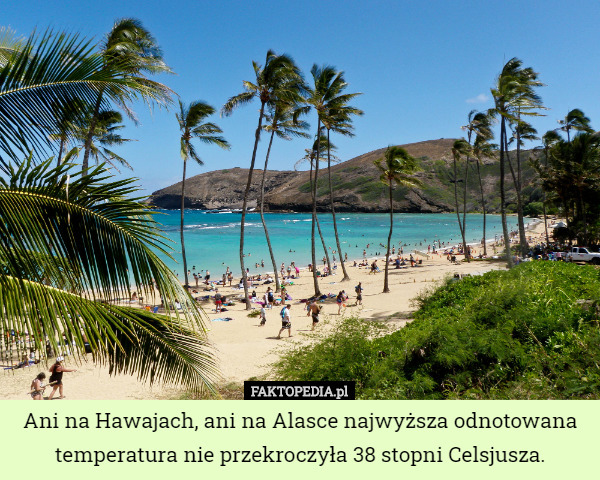 Ani na Hawajach, ani na Alasce najwyższa odnotowana temperatura nie przekroczyła 38 stopni Celsjusza. 