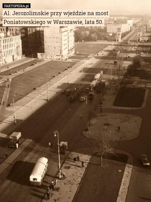 Al. Jerozolimskie przy wjeździe na most Poniatowskiego w Warszawie, lata 50. 