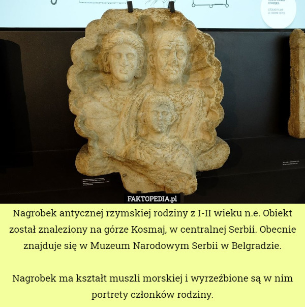 Nagrobek antycznej rzymskiej rodziny z I-II wieku n.e. Obiekt został znaleziony na górze Kosmaj, w centralnej Serbii. Obecnie znajduje się w Muzeum Narodowym Serbii w Belgradzie.

 Nagrobek ma kształt muszli morskiej i wyrzeźbione są w nim portrety członków rodziny. 