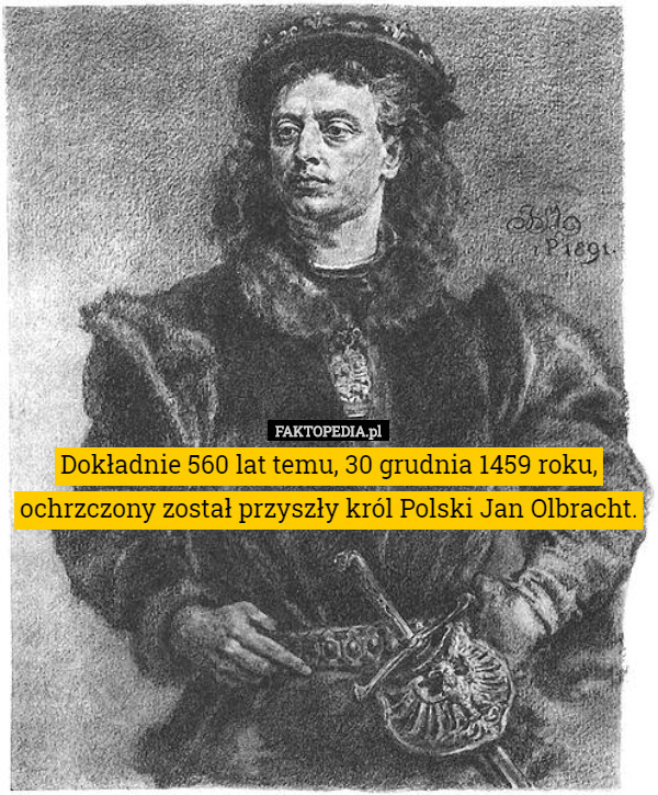 Dokładnie 560 lat temu, 30 grudnia 1459 roku, ochrzczony został przyszły król Polski Jan Olbracht. 