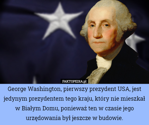George Washington, pierwszy prezydent USA, jest jedynym prezydentem tego kraju, który nie mieszkał w Białym Domu, ponieważ ten w czasie jego urzędowania był jeszcze w budowie. 