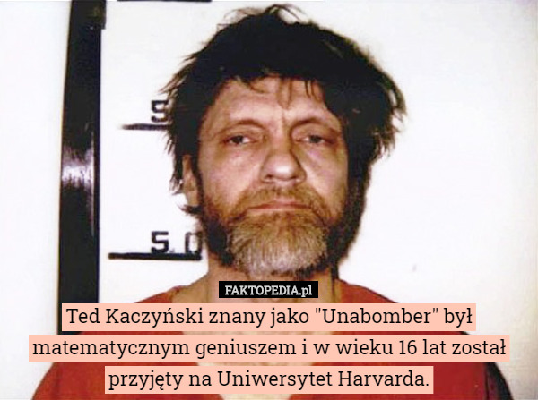 Ted Kaczyński znany jako "Unabomber" był matematycznym geniuszem i w wieku 16 lat został przyjęty na Uniwersytet Harvarda. 