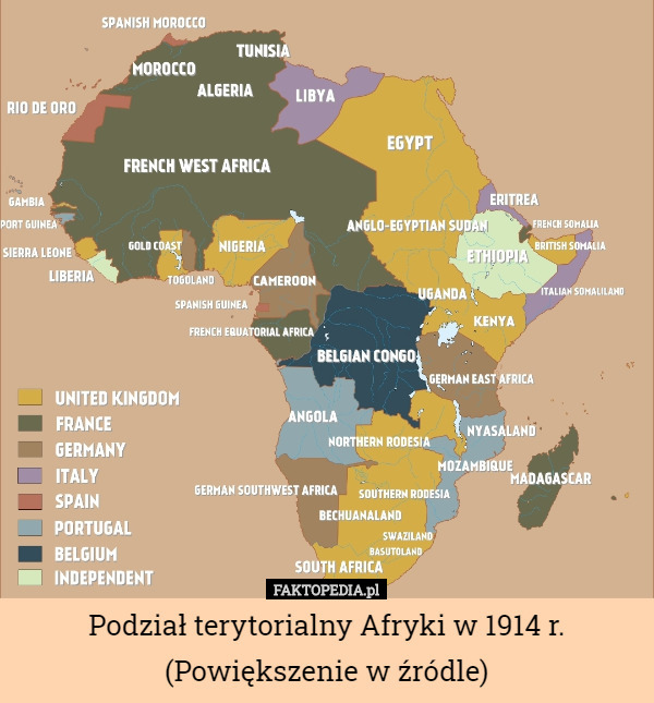 Podział terytorialny Afryki w 1914 r.
 (Powiększenie w źródle) 