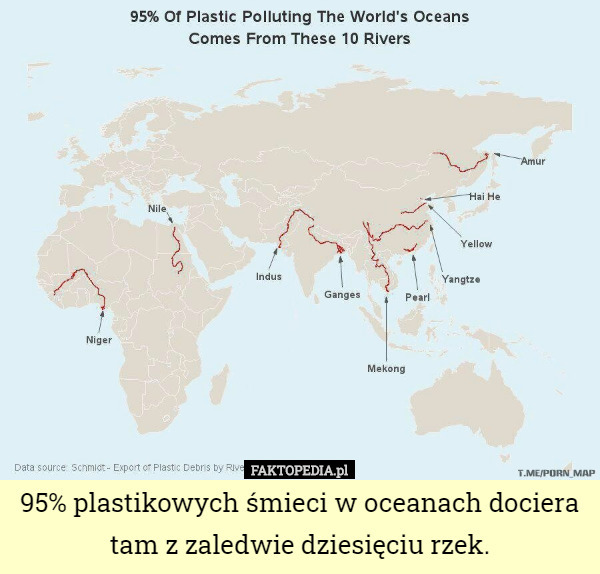 95% plastikowych śmieci w oceanach dociera tam z zaledwie dziesięciu rzek. 