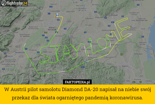 W Austrii pilot samolotu Diamond DA-20 napisał na niebie swój przekaz dla świata ogarniętego pandemią koronawirusa. 