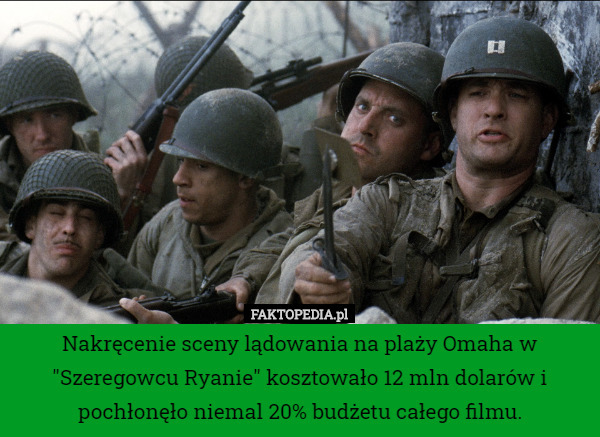 Nakręcenie sceny lądowania na plaży Omaha w "Szeregowcu Ryanie" kosztowało 12 mln dolarów i pochłonęło niemal 20% budżetu całego filmu. 