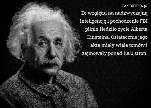 Ze względu na nadzwyczajną inteligencję i pochodzenie FBI pilnie śledziło życie Alberta Einsteina. Ostatecznie jego akta miały wiele tomów i zajmowały ponad 1800 stron. 