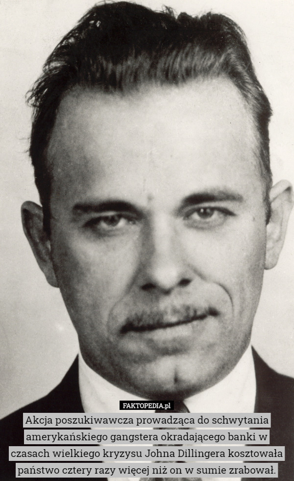 Akcja poszukiwawcza prowadząca do schwytania amerykańskiego gangstera okradającego banki w czasach wielkiego kryzysu Johna Dillingera kosztowała państwo cztery razy więcej niż on w sumie zrabował. 