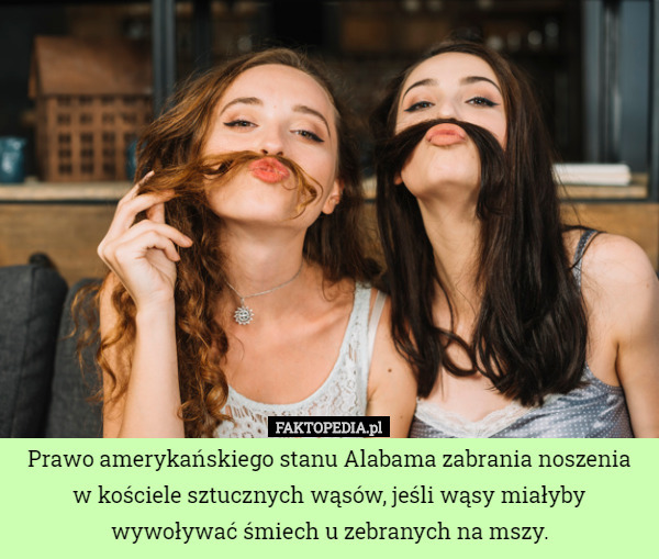 Prawo amerykańskiego stanu Alabama zabrania noszenia w kościele sztucznych wąsów, jeśli wąsy miałyby wywoływać śmiech u zebranych na mszy. 