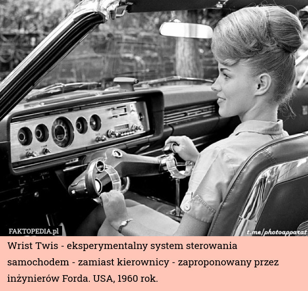 Wrist Twis - eksperymentalny system sterowania samochodem - zamiast kierownicy - zaproponowany przez inżynierów Forda. USA, 1960 rok. 