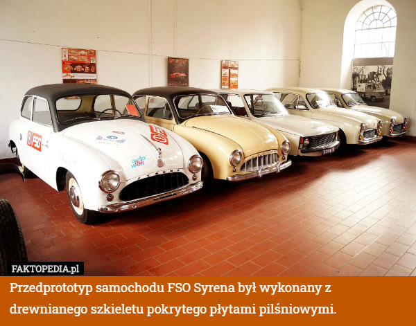 Przedprototyp samochodu FSO Syrena był wykonany z drewnianego szkieletu pokrytego płytami pilśniowymi. 