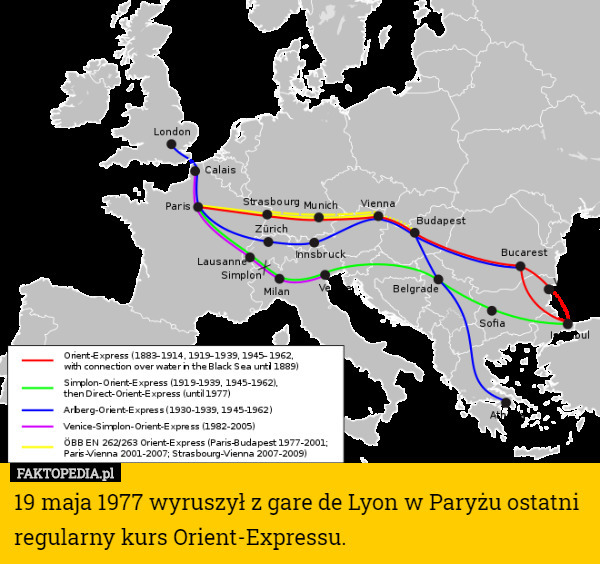 19 maja 1977 wyruszył z gare de Lyon w Paryżu ostatni regularny kurs Orient-Expressu. 