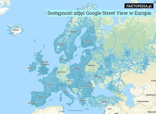 Dostępność zdjęć Google Street View w Europie. 