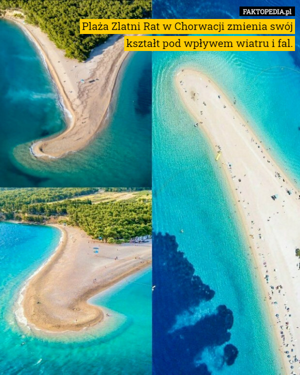 Plaża Zlatni Rat w Chorwacji zmienia swój kształt pod wpływem wiatru i fal. 