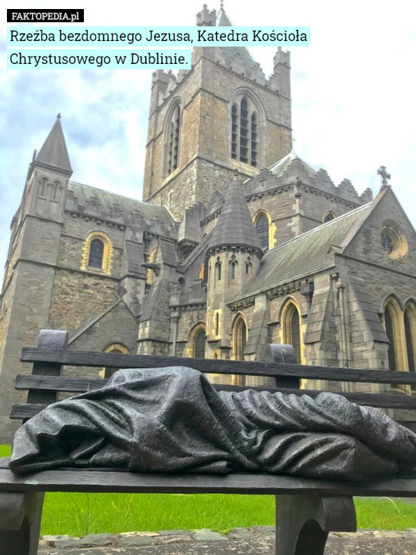 Rzeźba bezdomnego Jezusa, Katedra Kościoła Chrystusowego w Dublinie. 