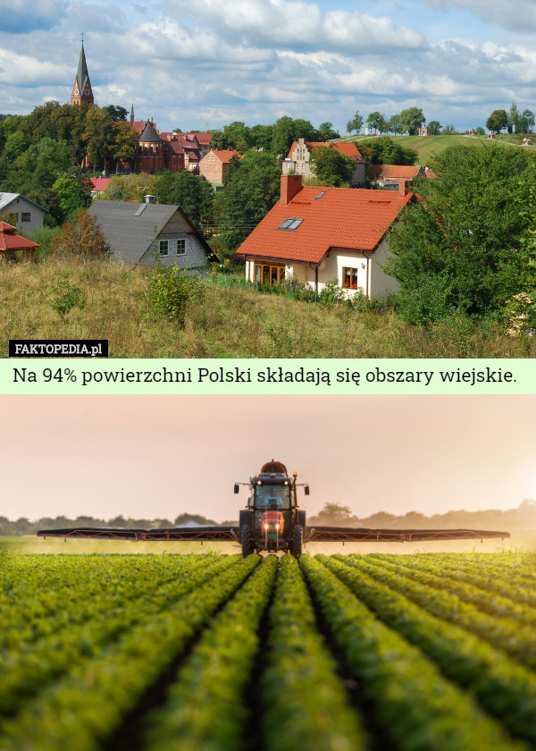 Na 94% powierzchni Polski składają się obszary wiejskie. 