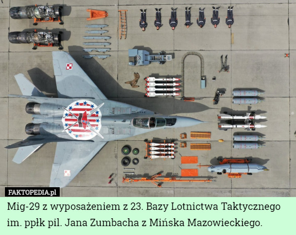 Mig-29 z wyposażeniem z 23. Bazy Lotnictwa Taktycznego im. ppłk pil. Jana Zumbacha z Mińska Mazowieckiego. 