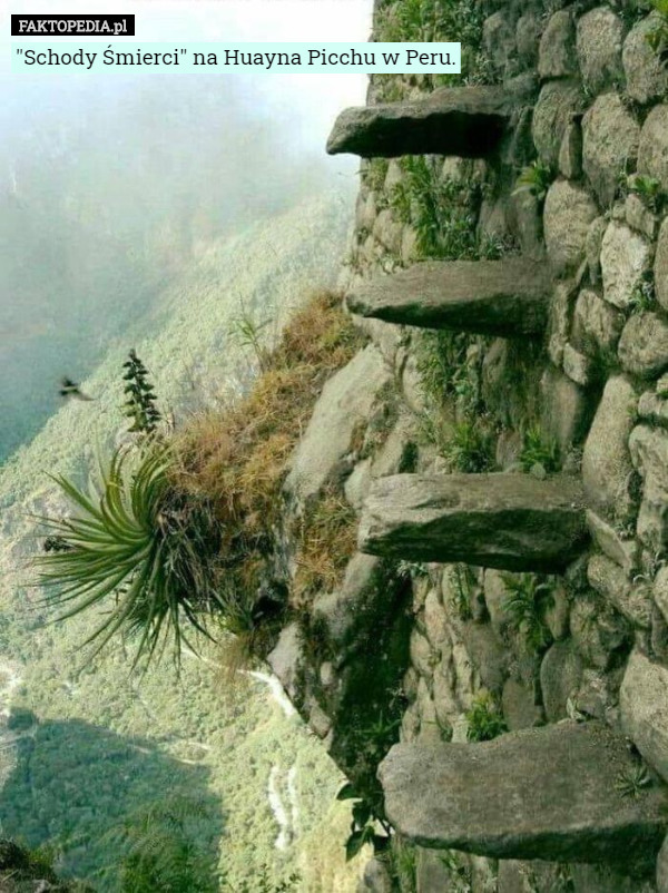 "Schody Śmierci" na Huayna Picchu w Peru. 