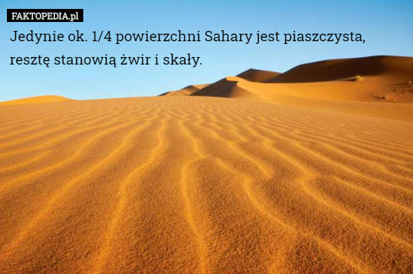 Jedynie ok. 1/4 powierzchni Sahary jest piaszczysta, resztę stanowią żwir i skały. 