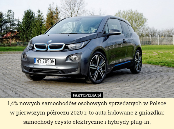 1,4% nowych samochodów osobowych sprzedanych w Polsce
 w pierwszym półroczu 2020 r. to auta ładowane z gniazdka: samochody czysto elektryczne i hybrydy plug-in. 