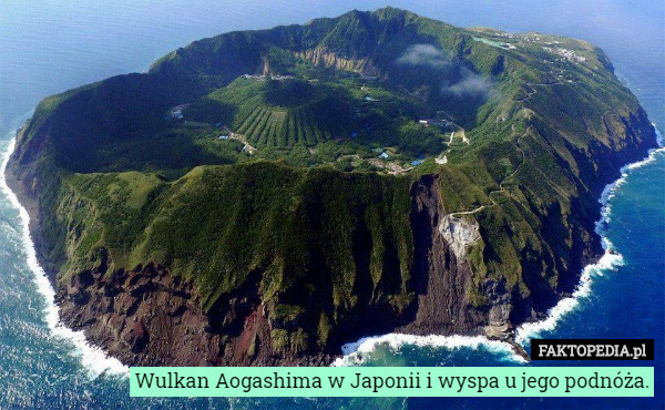 Wulkan Aogashima w Japonii i wyspa u jego podnóża. 