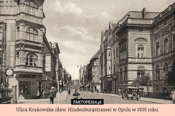 Ulica Krakowska (daw. Hindenburgstrasse) w Opolu w 1935 roku. 