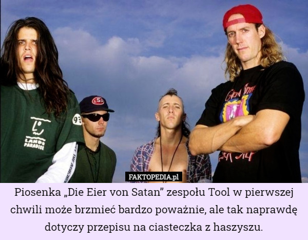 Piosenka „Die Eier von Satan” zespołu Tool w pierwszej chwili może brzmieć bardzo poważnie, ale tak naprawdę dotyczy przepisu na ciasteczka z haszyszu. 