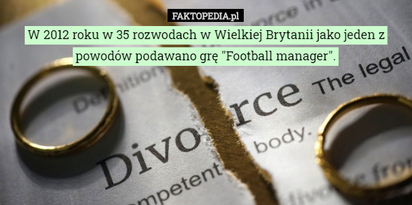 W 2012 roku w 35 rozwodach w Wielkiej Brytanii jako jeden z powodów podawano grę "Football manager". 