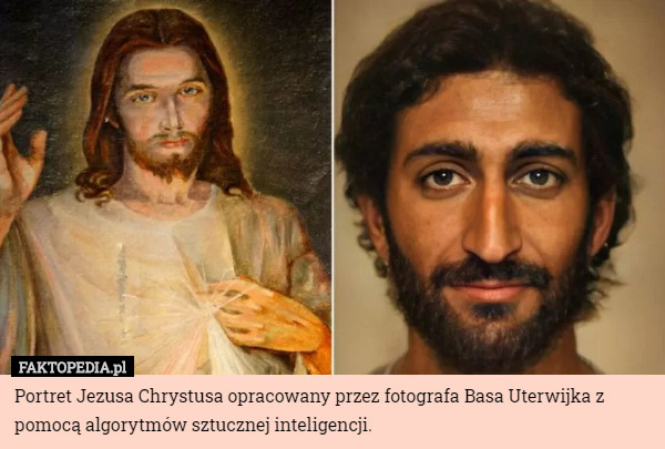 Portret Jezusa Chrystusa opracowany przez fotografa Basa Uterwijka z pomocą algorytmów sztucznej inteligencji. 