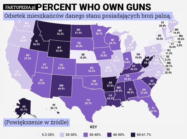 Odsetek mieszkańców danego stanu posiadających broń palną.










(Powiększenie w źródle) 