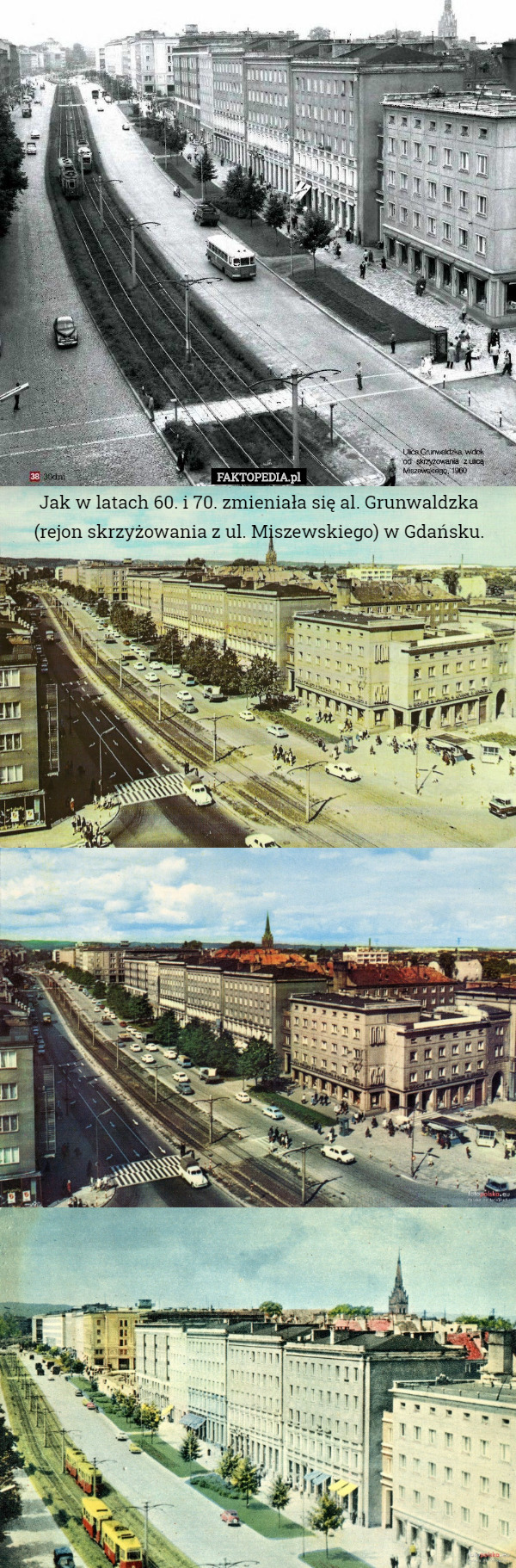 Jak w latach 60. i 70. zmieniała się al. Grunwaldzka (rejon skrzyżowania z ul. Miszewskiego) w Gdańsku. 